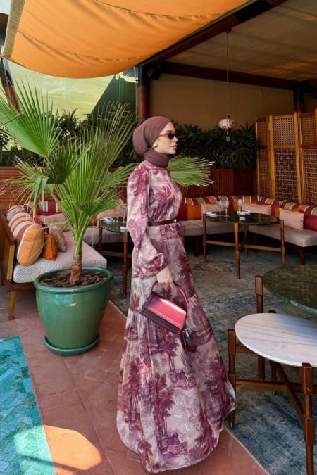 1335-Paris Elbise Bordo