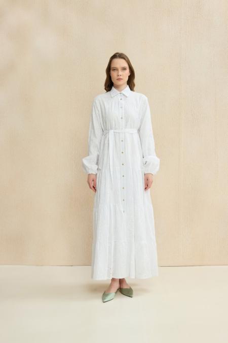 1402-Queen Elbise Beyaz