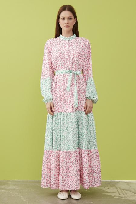 589-Krep Elbise Fuşya