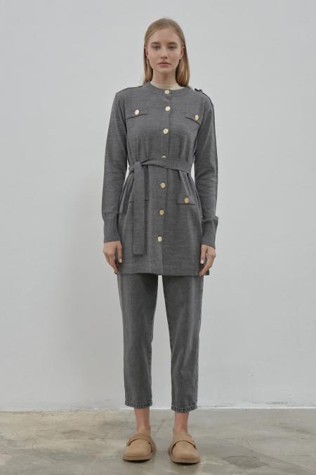 Apoletli Triko Hırka-Antrasit