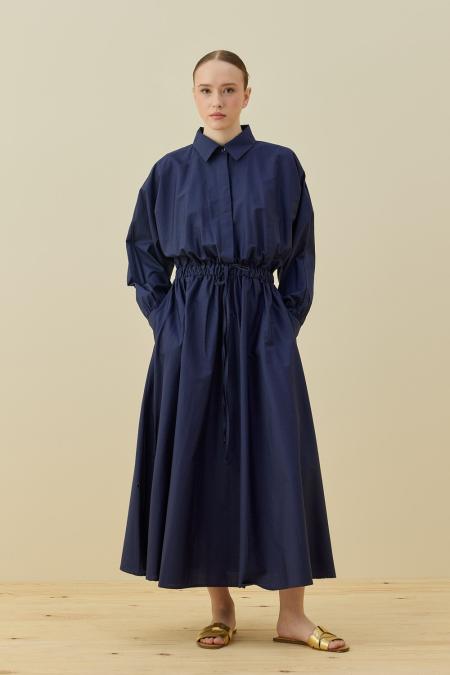 Basic Poplin Elbise-Lacivert