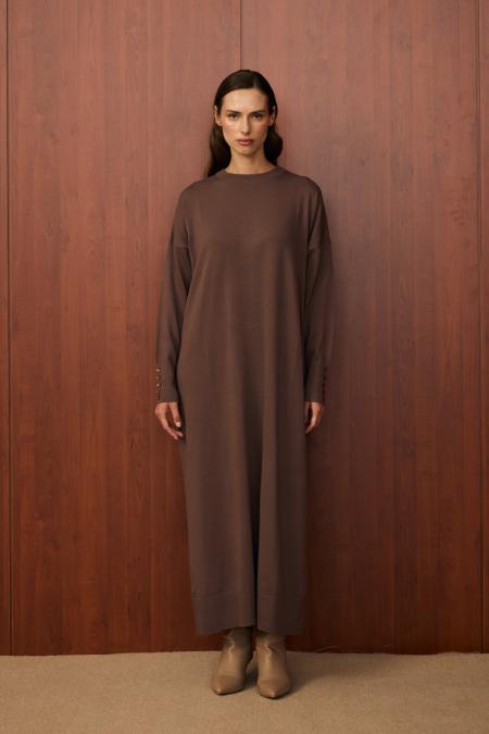 Basıc Triko Elbise-Kahverengi