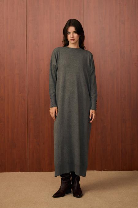 Basıc Triko Elbise-Antrasit
