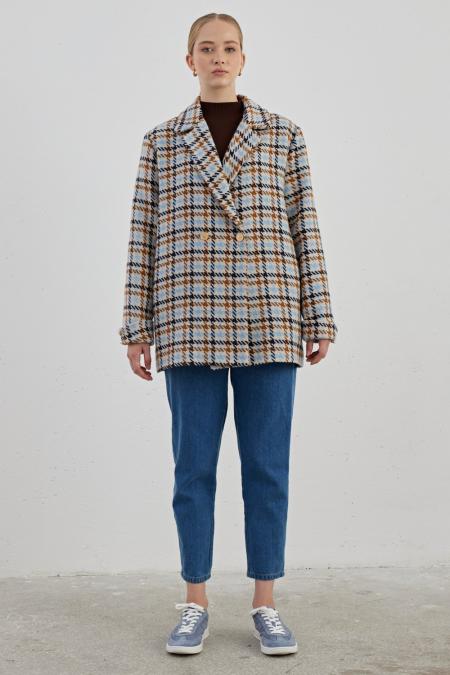 Blazer Ceket-Ekose Kahve