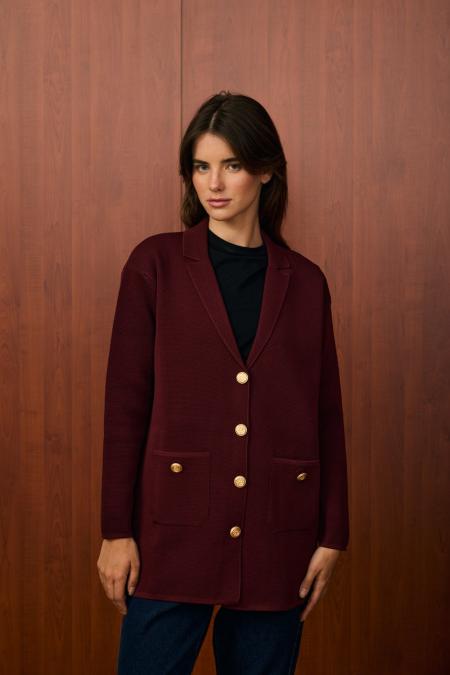 Blazer Triko Ceket-Bordo