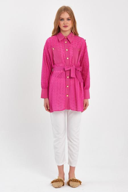 Brode Pamuk Gömlek-Fuşya