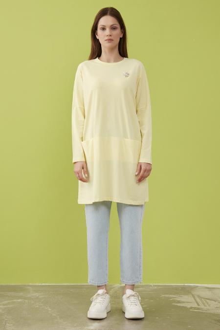 Broş Cepli Tunik-Sarı