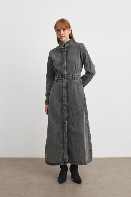 Denim Kot Elbise-Antrasit