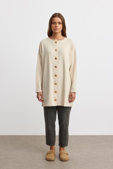 Düğmeli Hırka-Bej