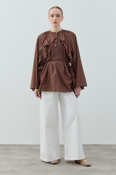 Frill Gömlek-Kahverengi