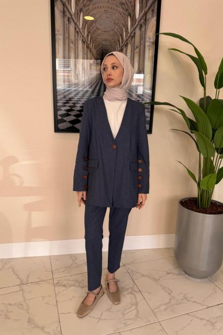 Keten Ceket Takım-İndigo