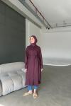 Keten Uzun Gömlek-Bordo