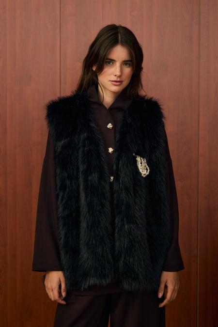 Lady Kürk Yelek-Siyah