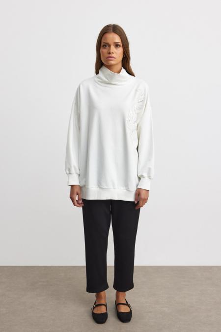 Nakış Sweat-Ekru