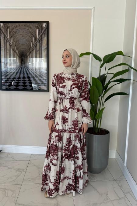 Organik Elbise-Bordo