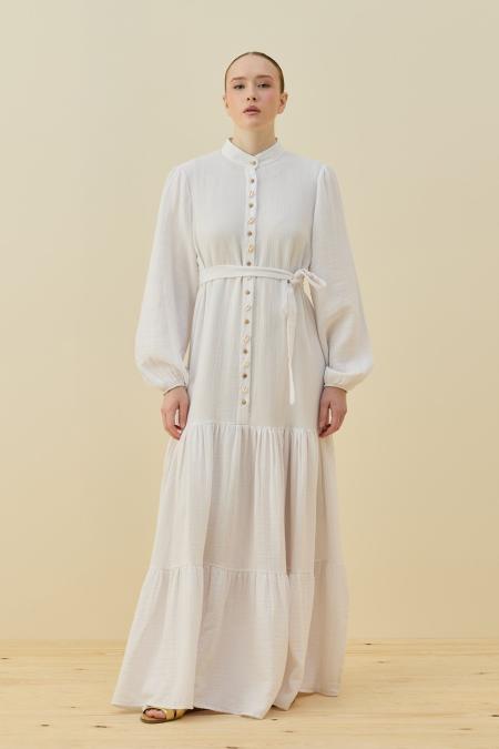 Organik Müslin Elbise-Beyaz