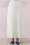 Piliseli Şifon Etek-Beyaz