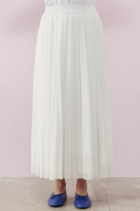 Piliseli Şifon Etek-Beyaz