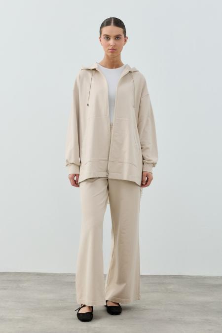 Plise Şifon Takım-Bej