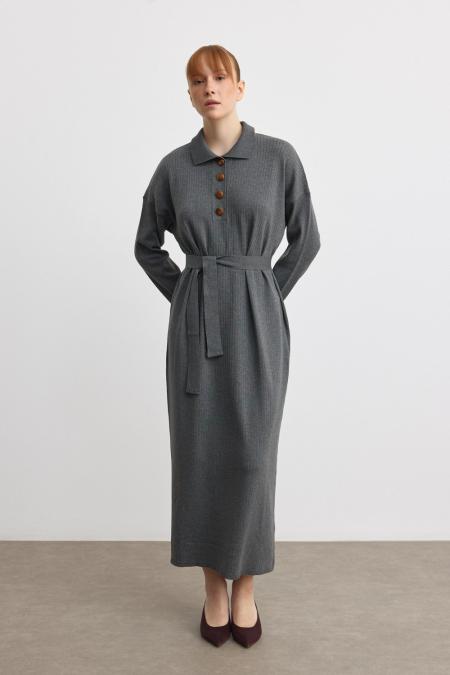 Polo Yaka Elbise-Antrasit