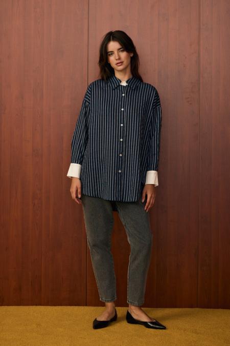 Pop Çizgili Gömlek-Lacivert