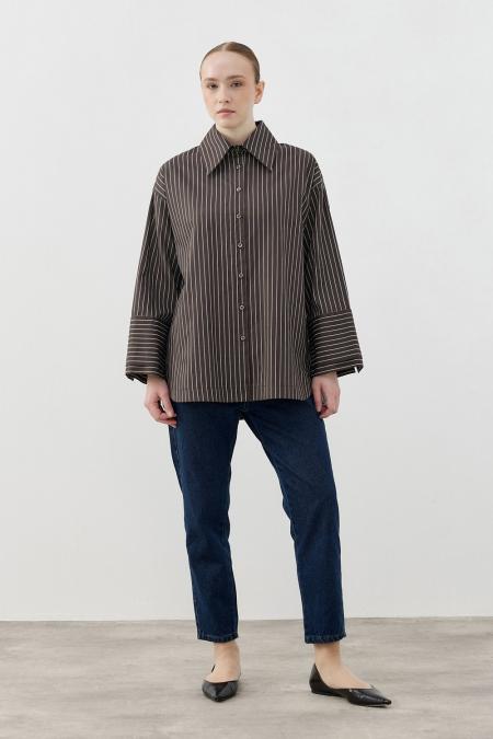 Poplin Gömlek-Kahverengi