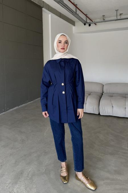 Poplin Şık Gömlek-Lacivert