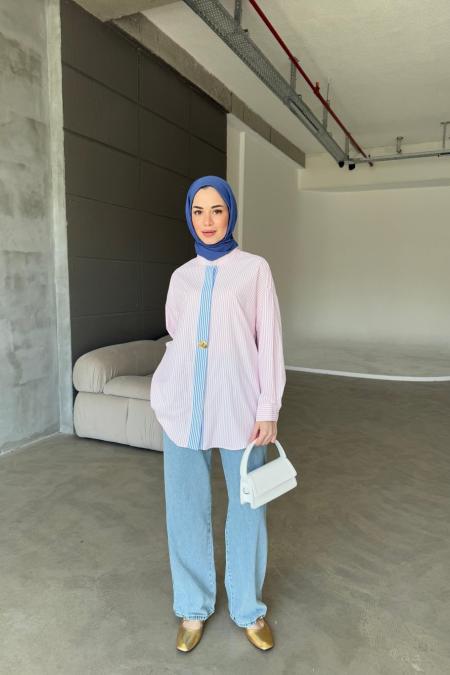 Şanzelize Gömlek-Pudra