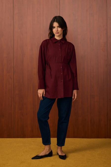 Shine Kısa Gömlek-Bordo