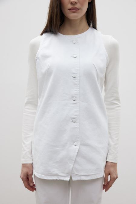 Spor Denim Yelek-Beyaz