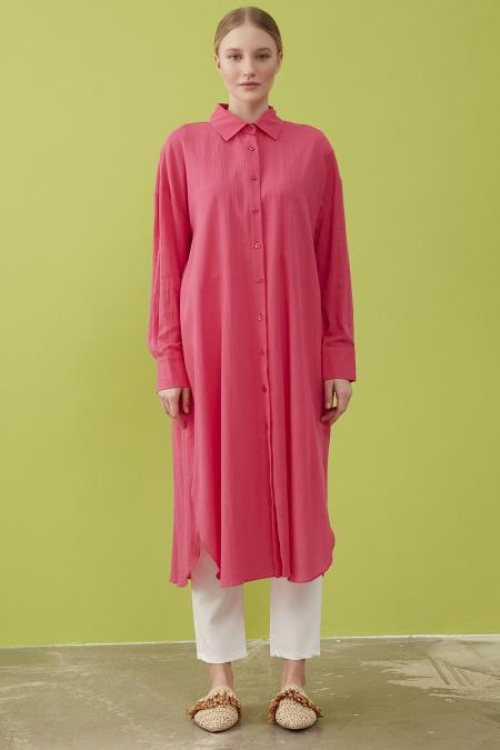 Uzun Organik Gömlek-Fuşya
