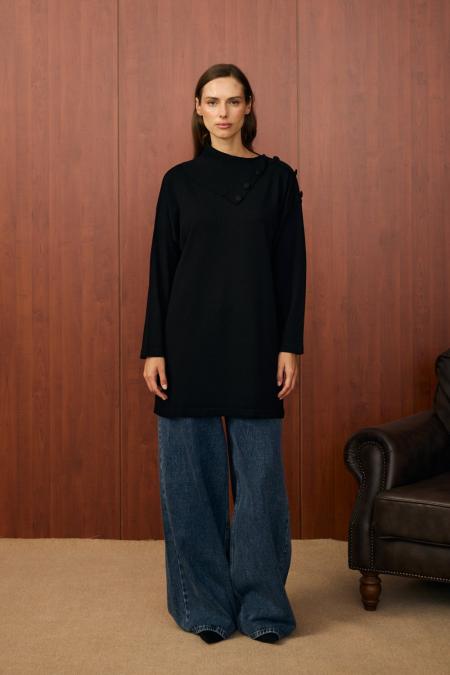 Yaka Verev Tunik-Siyah