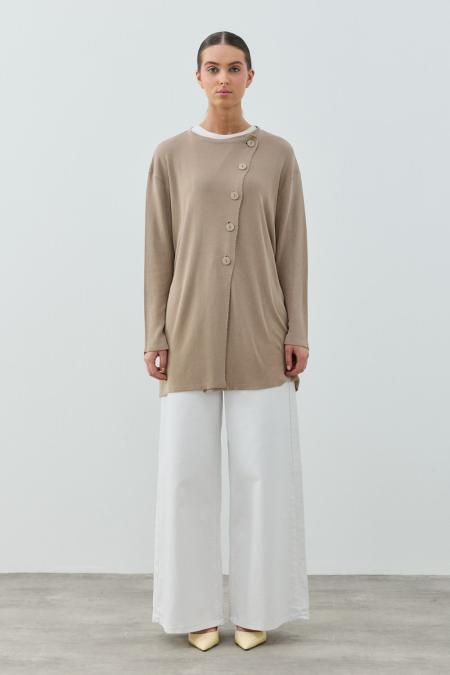 Yan Düğme Hırka-Vizon