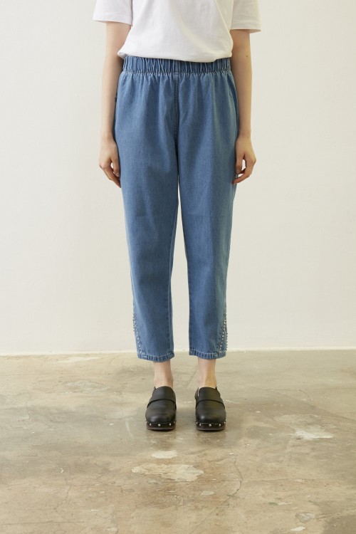 Paça Üçgen Denim Pantolon-Mavi