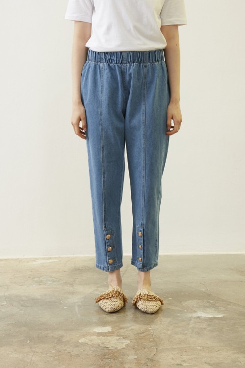 Ön Düğmeli Denim Pantolon-Mavi 