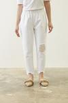 Dantel Denim Pantolon-Beyaz 
