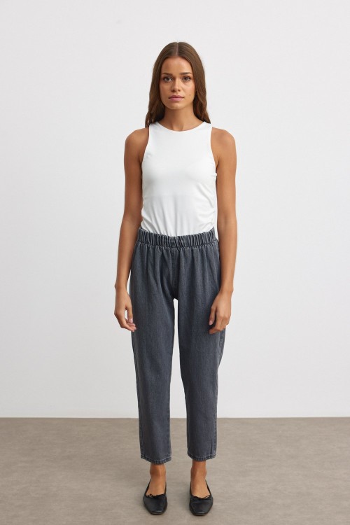 Peru Paça Denim Pantolon-Füme-MRW-1513