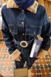 Kürk Denim Ceket-Lacivert