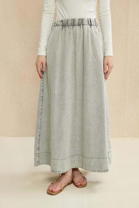 Spor Denim Etek-Ky Gri