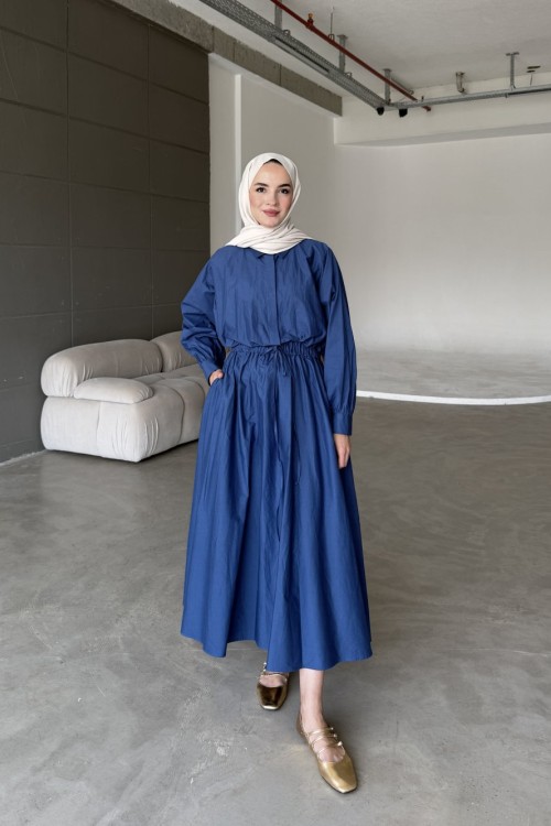 Basic Poplin Elbise-İndigo-MRW-1638