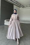 Basic Poplin Elbise-Bej-MRW-1638