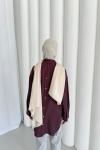 Düğme Keten Gömlek-Bordo
