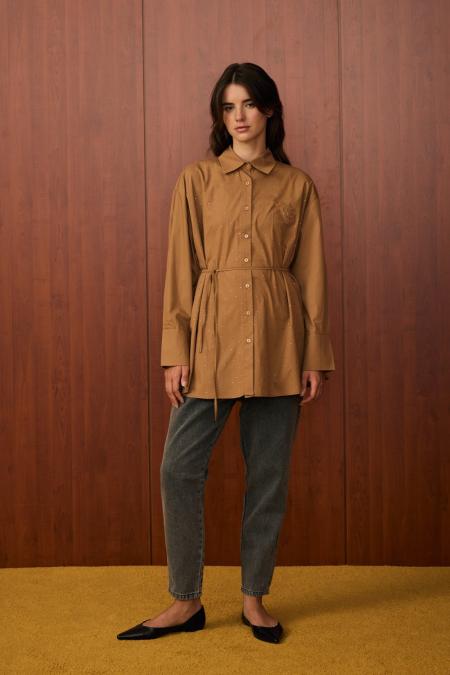 Shine Kısa Gömlek-Camel