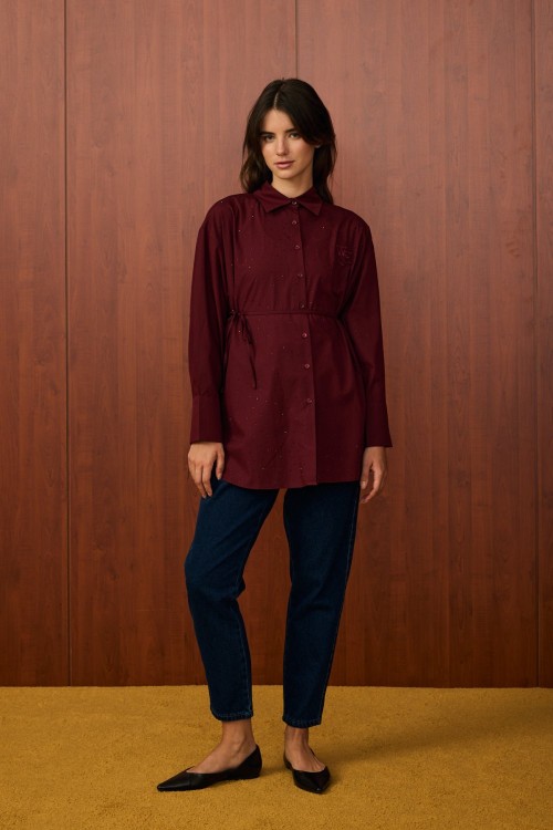 Shine Kısa Gömlek-Bordo-MRW-1580