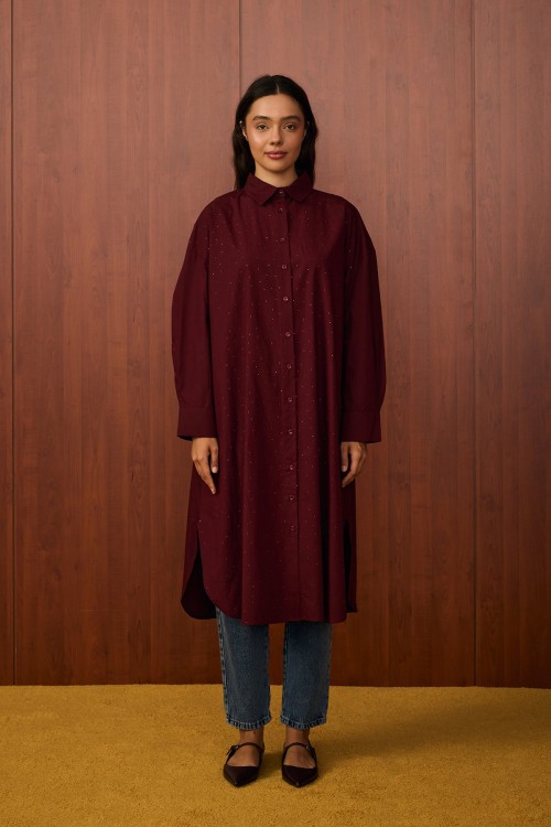 Shine Uzun Gömlek-Bordo-MRW-1579