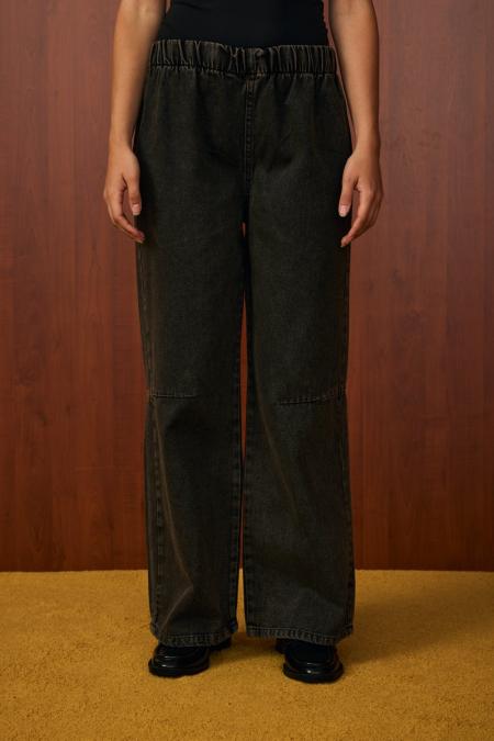 Mara Palazzo Denim Pantolon-Tint Siyah