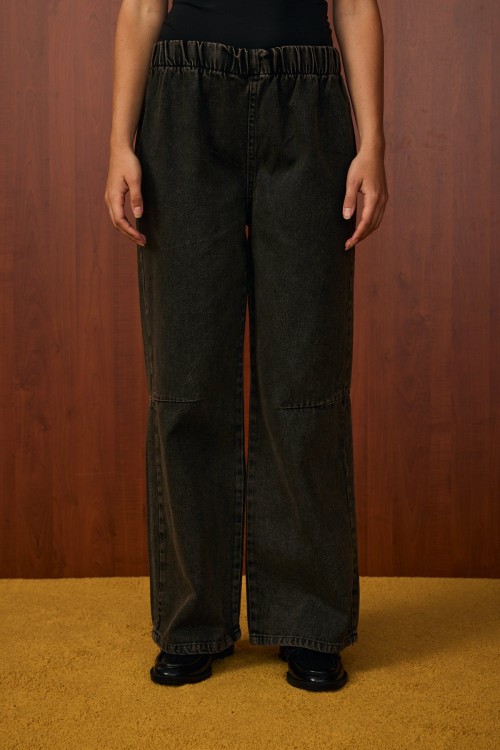 Mara Palazzo Denim Pantolon-Tint Siyah-MRW-1519