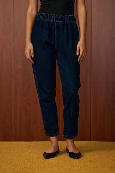 Ön Taşlı Denim Pantolon-Lacivert