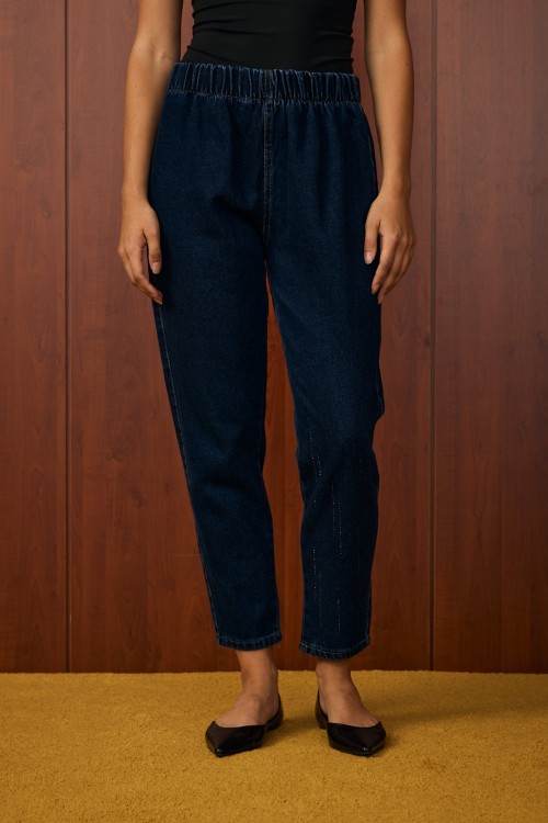 Ön Taşlı Denim Pantolon-Lacivert-MRW-1521