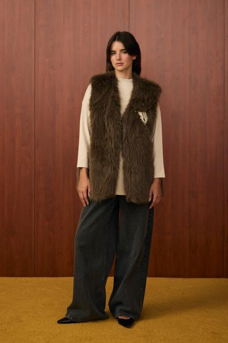 Lady Kürk Yelek-Kahverengi